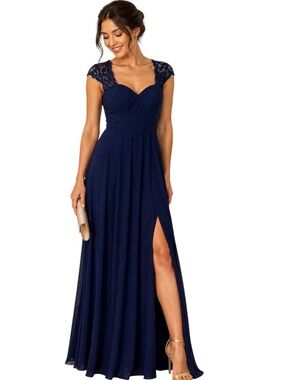 Lulus Navy Lace Maxi Dress XS Formal Bridesmaid Evening Gown